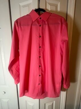 JF J. Ferrar mens button up slim fit dress shirt in coral/pink size Lg 16-16 1/2
